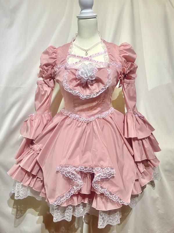 あみあげアンティークワンピース+姫袖+パニエ入りフリルスカート