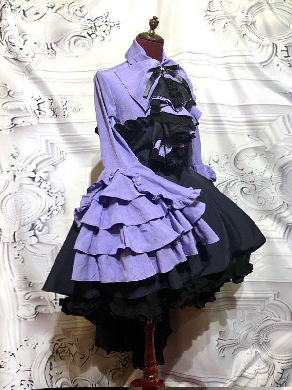 ドレープタイ付きゴシックエレガンスブラウスワンピース 紫 黒 Marble Online Shop