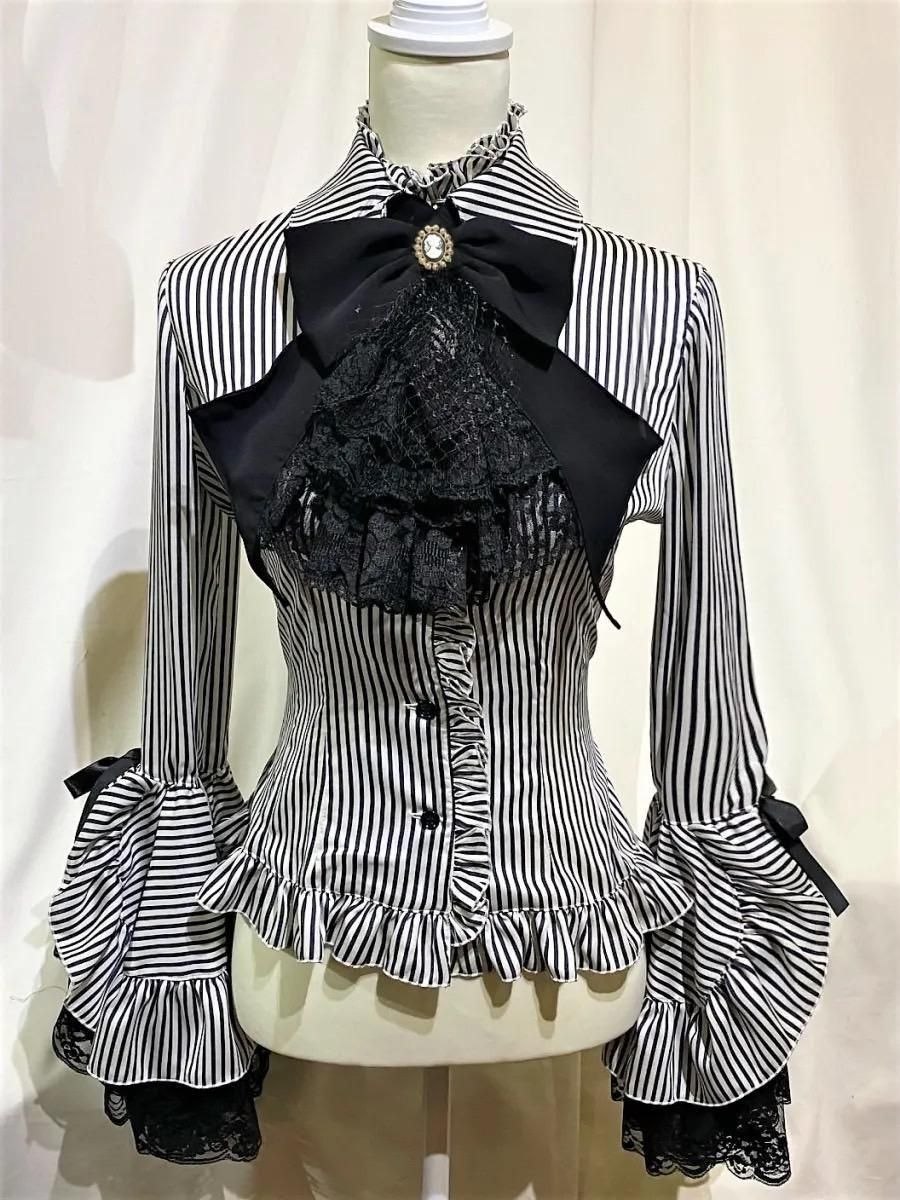 MARBLE 別タイ付きクラシカルデコレーションブラウス えんじ×黒×黒