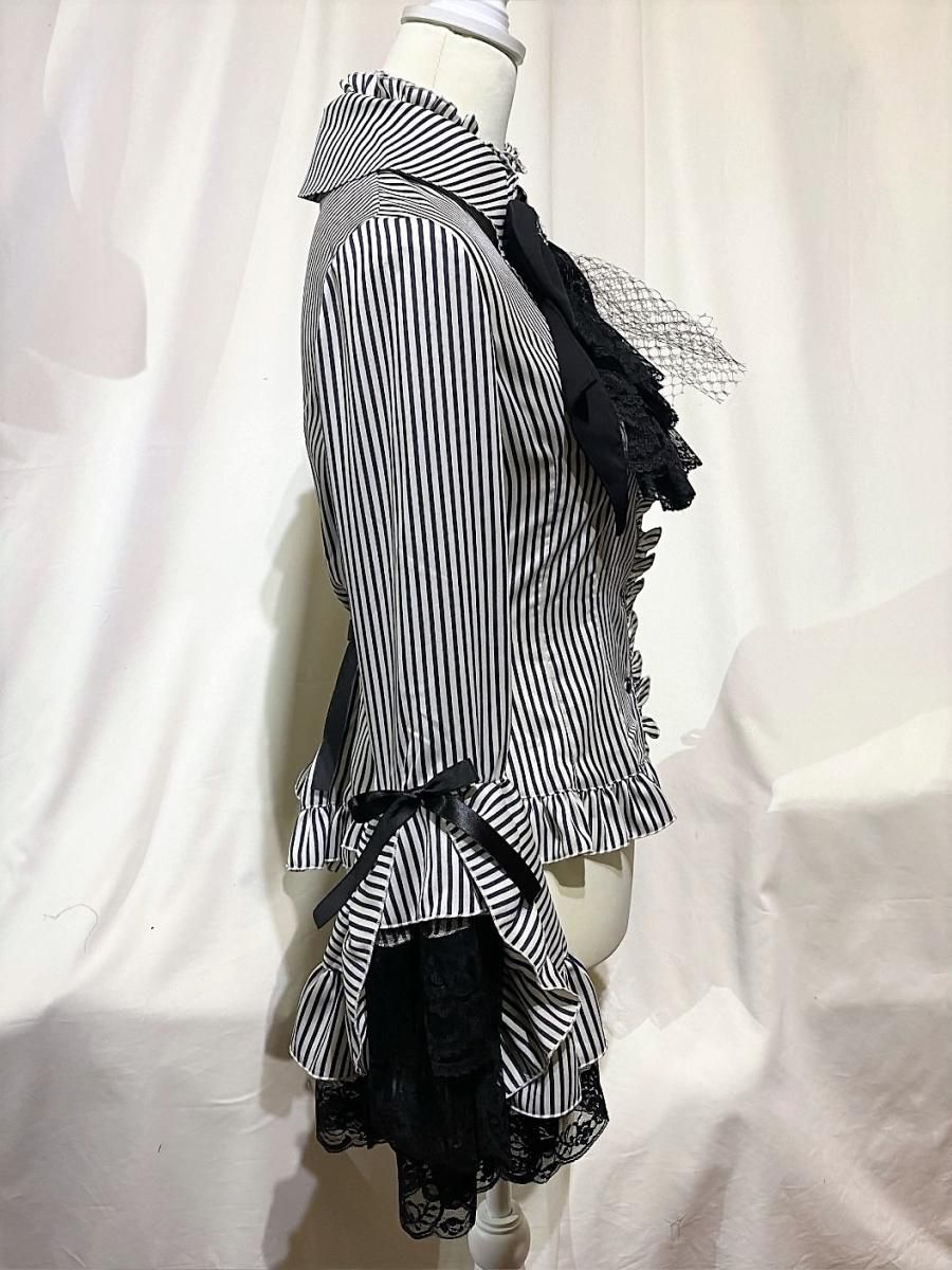 ◇受注商品◇別タイ付きクラシカルデコレーションブラウス：白地黒