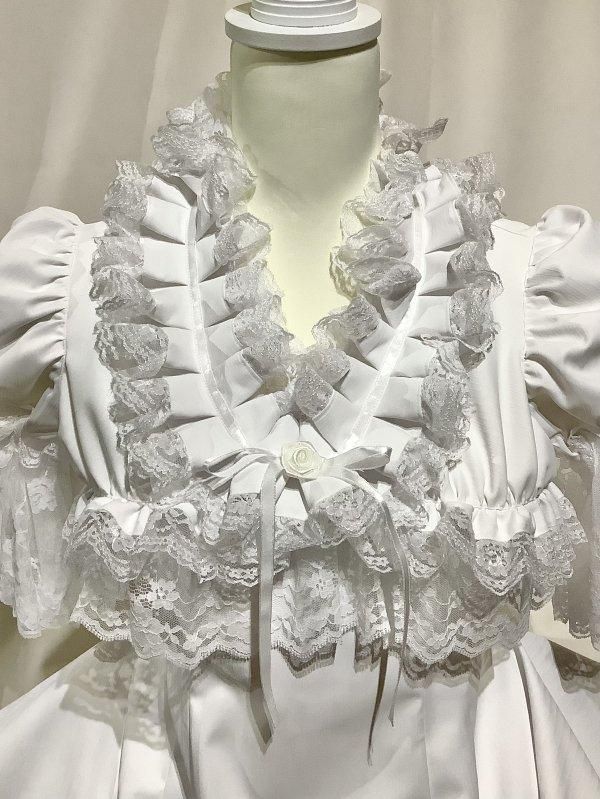 切り替え総フリルワンピース+パニエ入りボリュームレース付きスカート