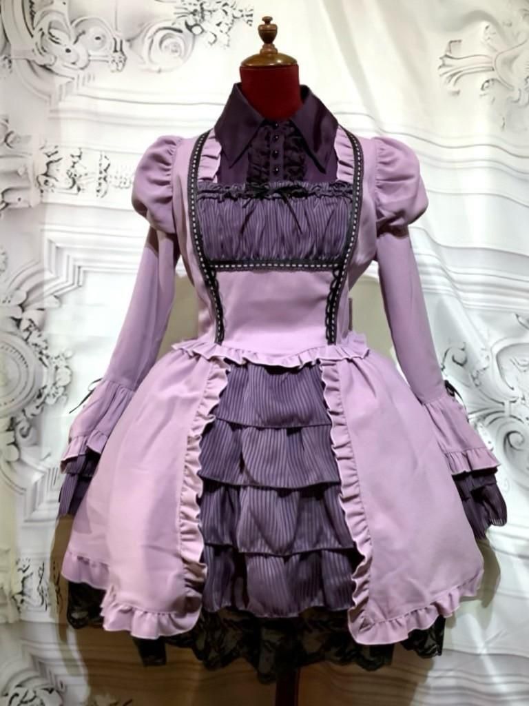 VISIBLE ブラウス　MARBLEスカート上下セット　ゴスロリロリータ ブラウス＆スカートセットアップ風全身コーディネートワンピース：紫