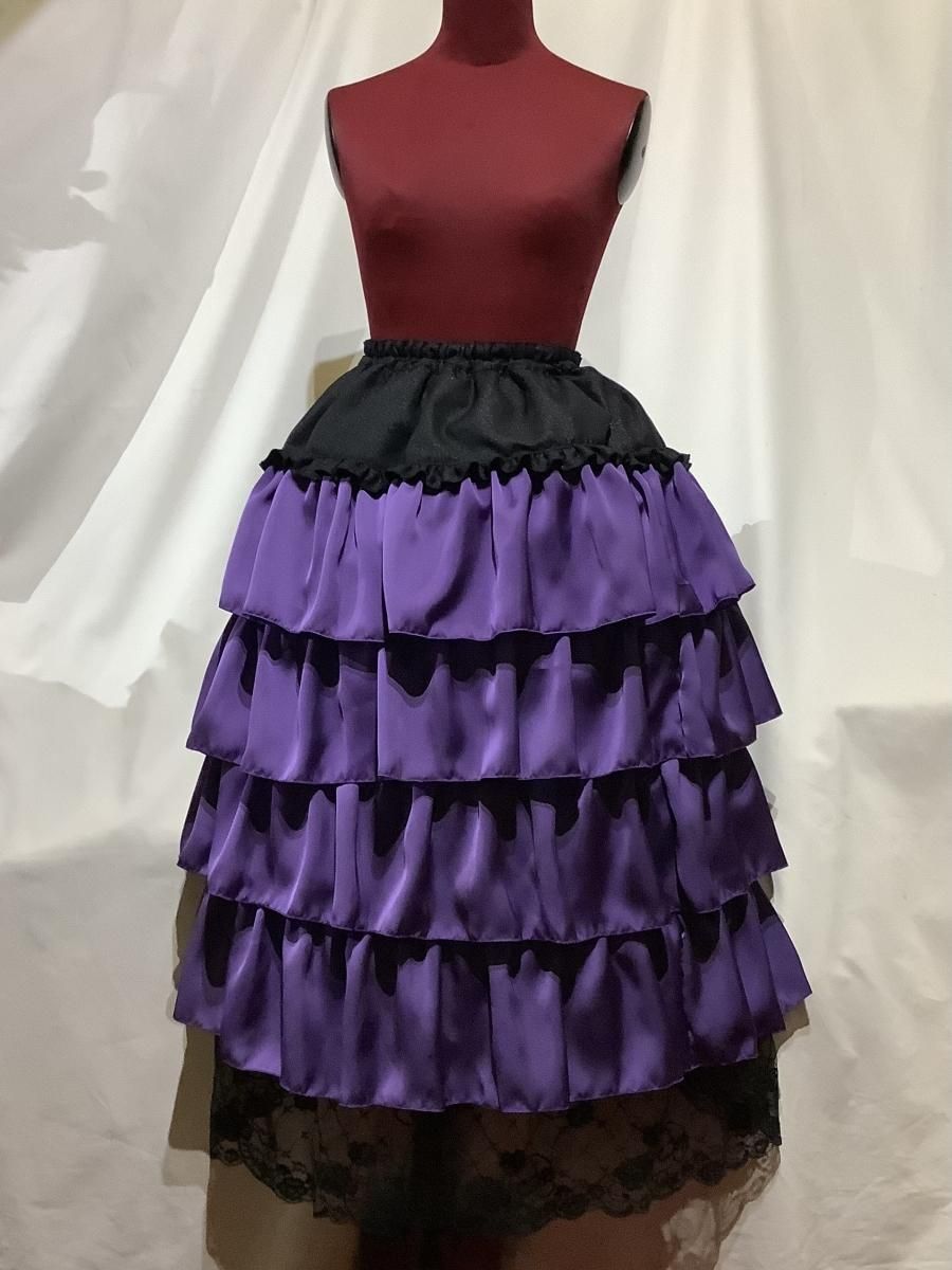 MARBLE 編み上げ総フリルドレスワンピース:紺紫チェック×黒レース