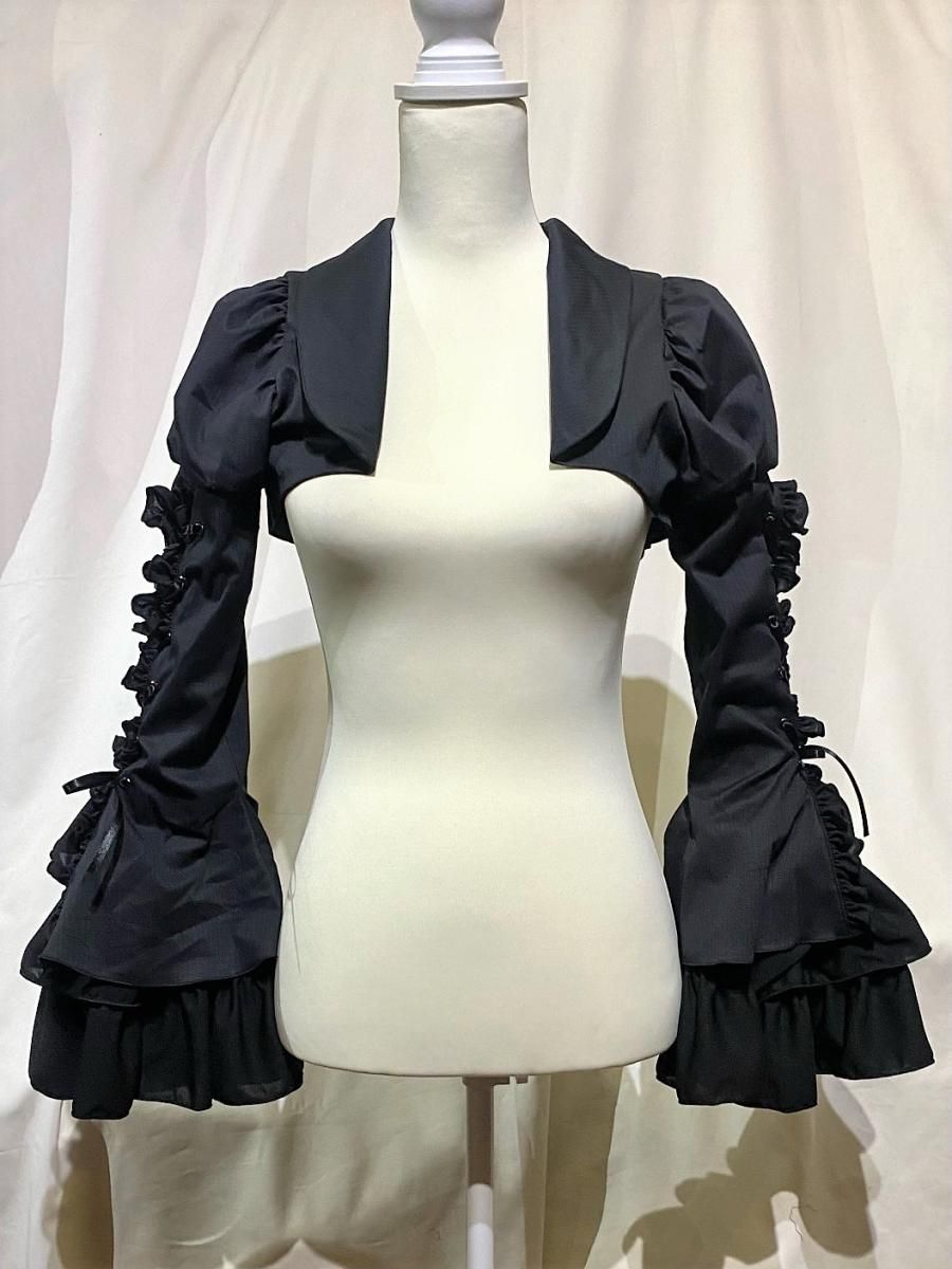 ◇受注商品◇編み上げボリュームフリルショートジャケット:黒