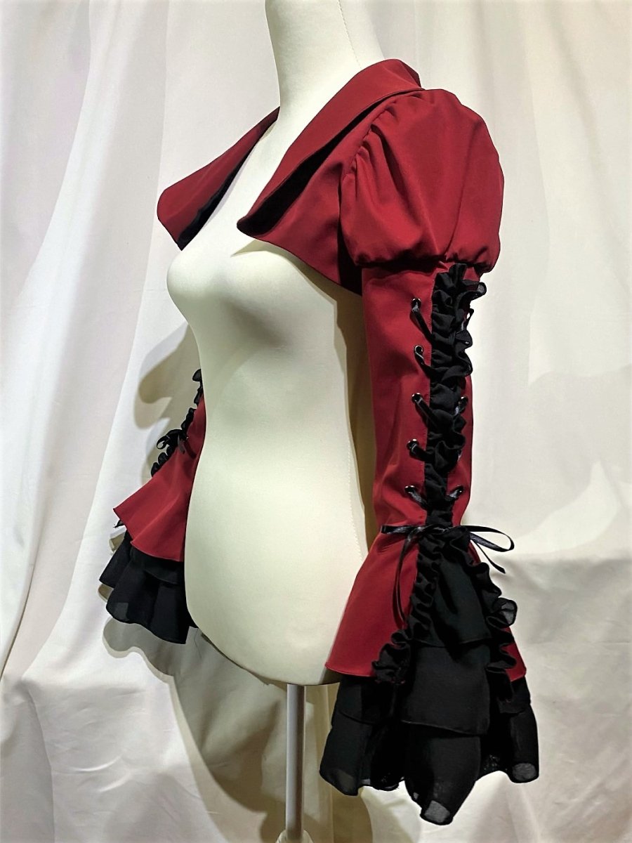 編み上げボリュームフリルショートジャケット:赤×黒フリル - MARBLE ~online shop~
