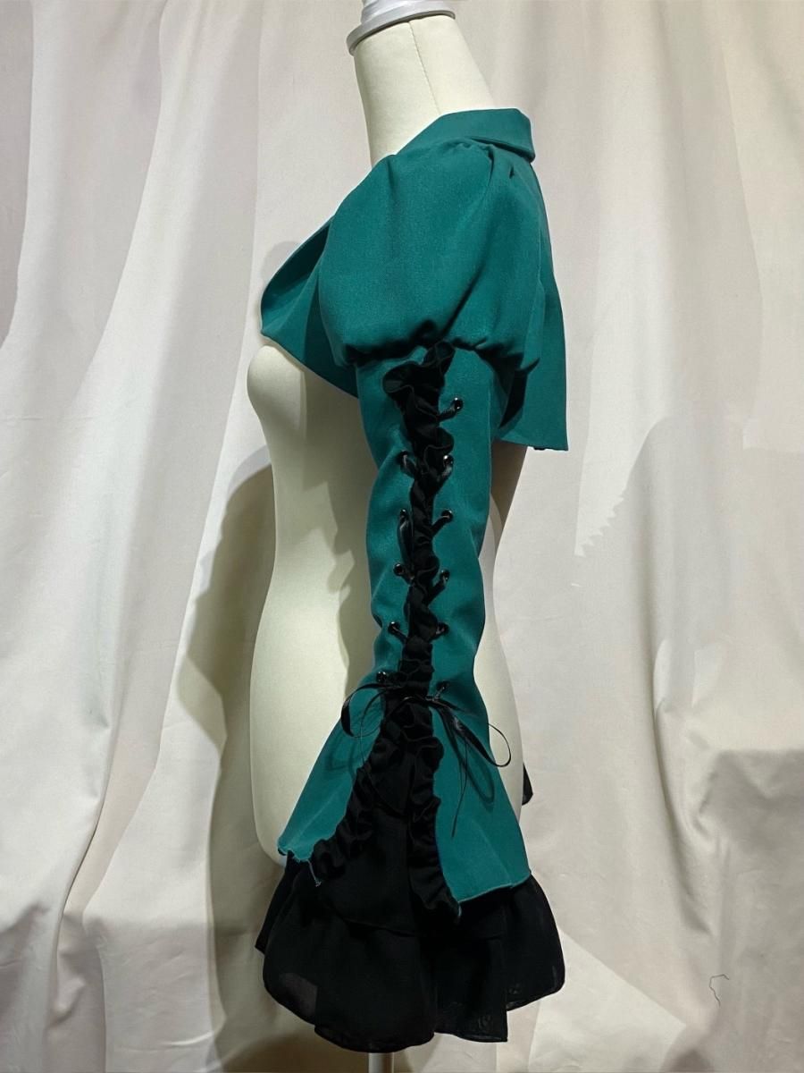 Maison marbleフリルジャケット ◇受注商品◇編み上げボリュームフリルショートジャケット:青緑