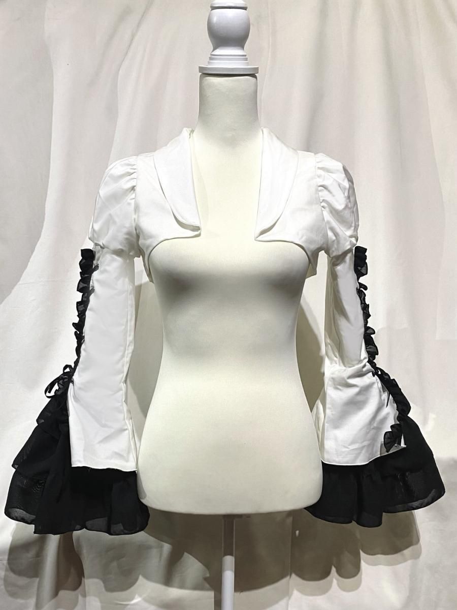 【6月まで】MARBLE ボリュームレースフリルケープ 白 ボリュームレースフリル夏ケープ：白レース地×白レース×白リボン