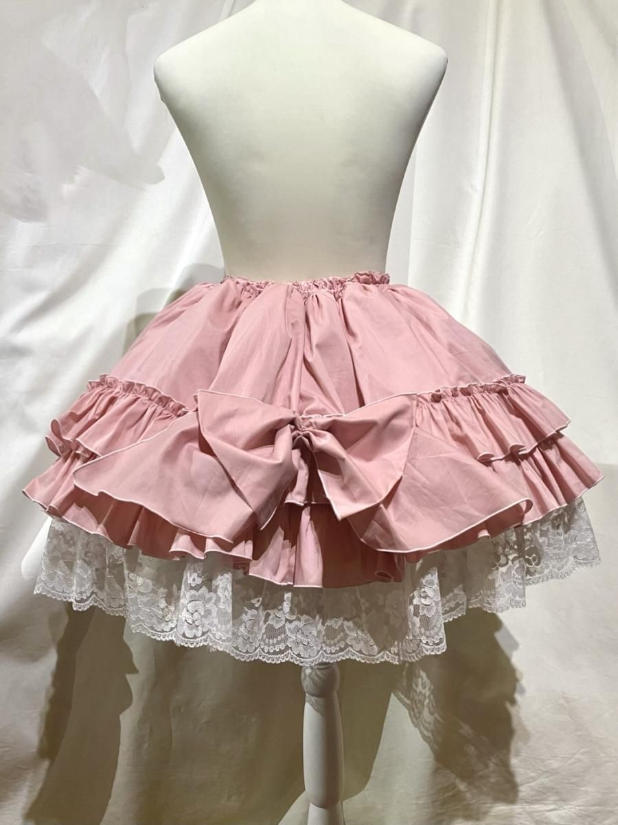 ◇受注商品◇パニエ入り後リボン付きフリルスカート:ピンク×白 ◇受注商品◇パニエ入り後リボン付きフリルスカート:ピンク×白