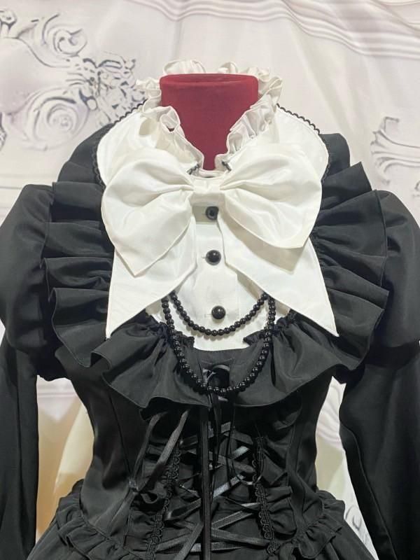 アリス風編み上げドレスワンピース：黒×白×黒 LL～3Lサイズ