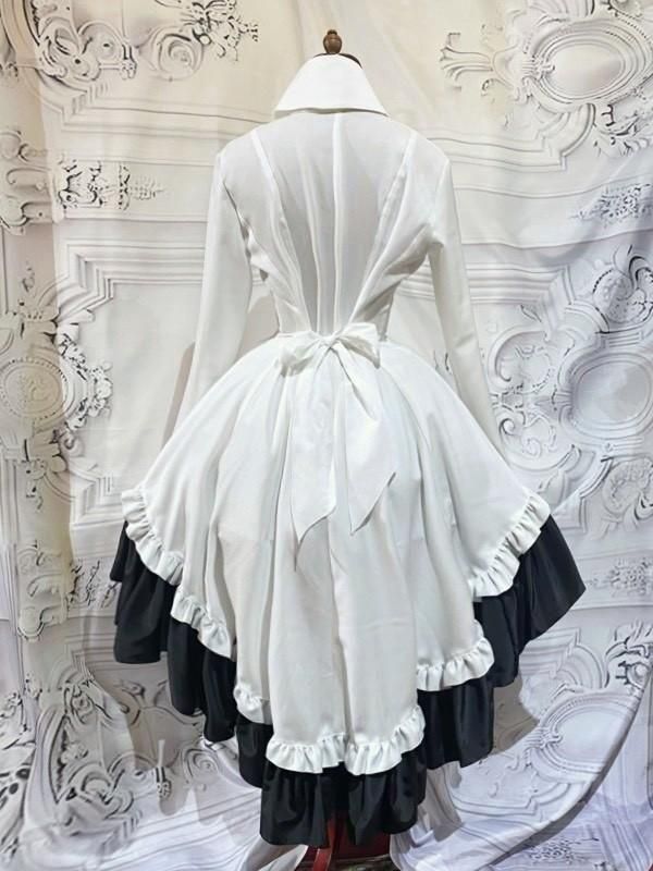 ゴシック調ダイヤカットタイ付きブラウス型ワンピース：白 - MARBLE