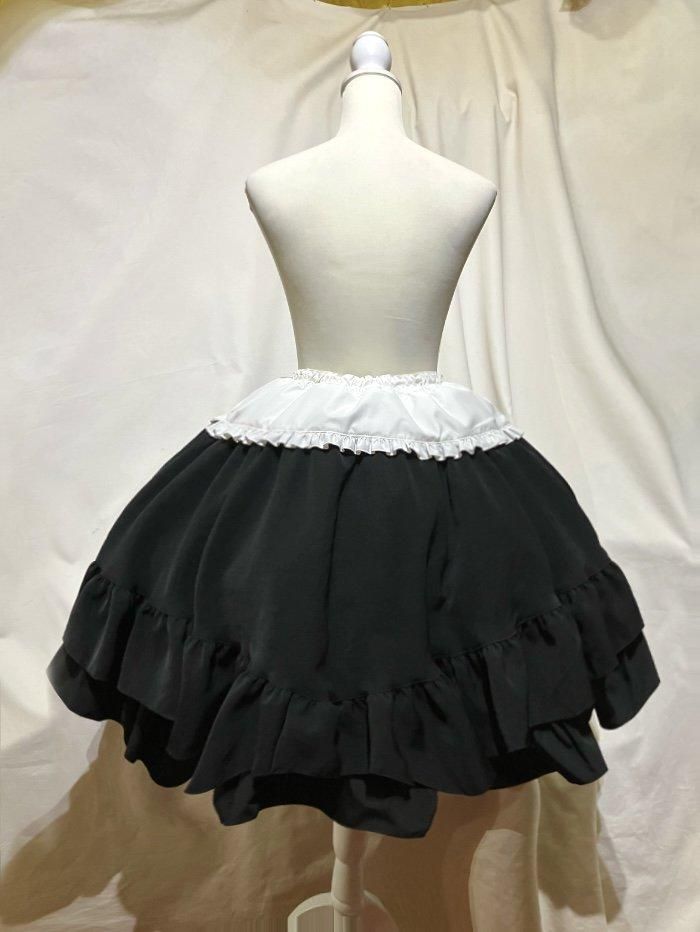 編み上げ巻きフリルスカート：白黒◇L～LLサイズ◇ - MARBLE