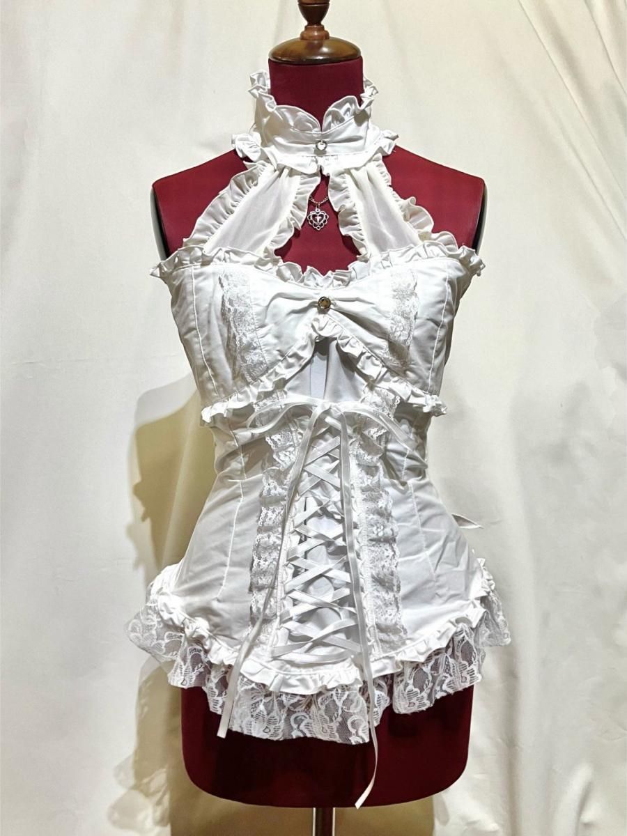 ◇受注商品◇アクセサリー付き編み上げビスチェ：白×白 - MARBLE