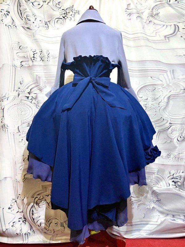 ドレープタイ付きゴシックエレガンスブラウスワンピース：サックス