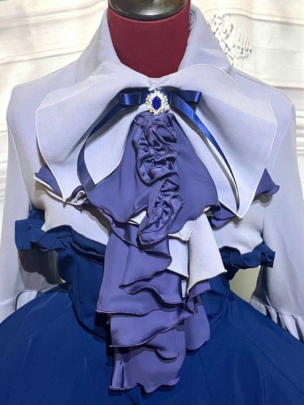 ドレープタイ付きゴシックエレガンスブラウスワンピース：サックス