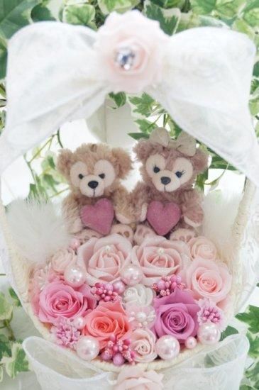 ダッフィーとシェリーメイのリングピロー リングクッション リングボックス プリザーブドフラワー 花ギフト プレゼント