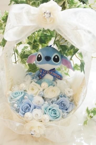 スティッチのプリザーブドフラワー リングピロー 指輪置き 結婚式 花 ギフト