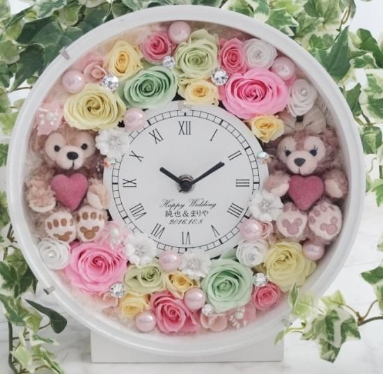 ダッフィー花時計 名前入れできるプリザーブドフラワーギフト ダッフィー花時計 名前入れできるプリザーブドフラワーギフト
