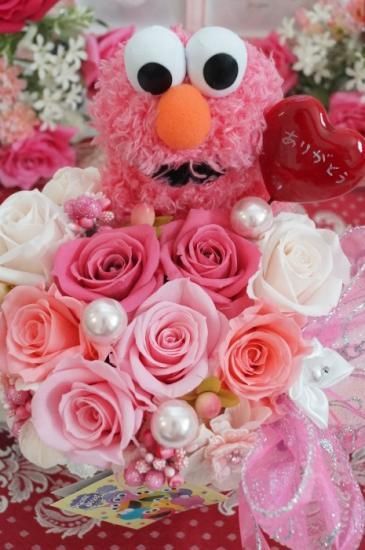 セサミストリート エルモ プリザーブドフラワーアレンジメント 花束 ギフト