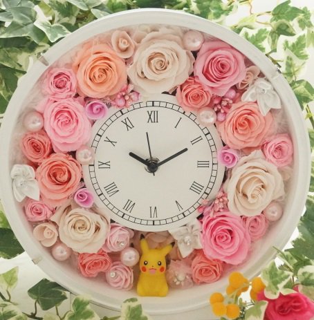 ポケモン ぴかちゅうの花時計 プリザーブドフラワー フラワーアレンジメント 花束 花ギフト 壁掛け時計 置き時計