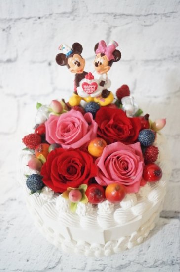ディズニー ミッキー ミニー 誕生日プレゼントにお花のケーキ プリザーブドフラワ フラワーギフト 花束