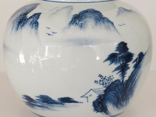 風清堂 青花一斤茶筒 山水 - 桃花源(中国茶・茶器・インテリア雑貨)
