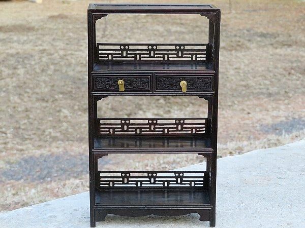 飾り棚（本紫檀） 飾り棚: 紫檀 6枚戸彫入り 3.6尺棚 no.8624 (これから仕上品