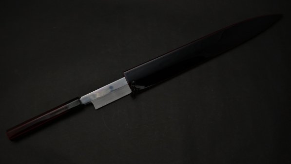 本焼 輪島塗 柳刃 漆柄 (黒)<br>Honyaki Wajima Yanagiba Urushi Handle (Black)