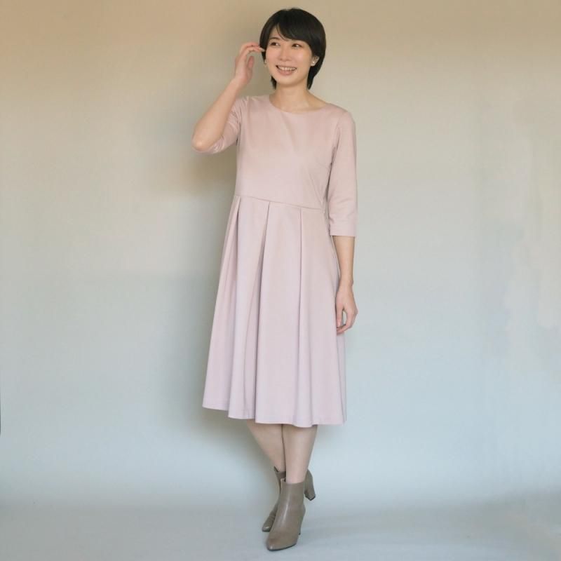 アーミッシュ風シンプルワンピース ピンクベージュ 定番生地