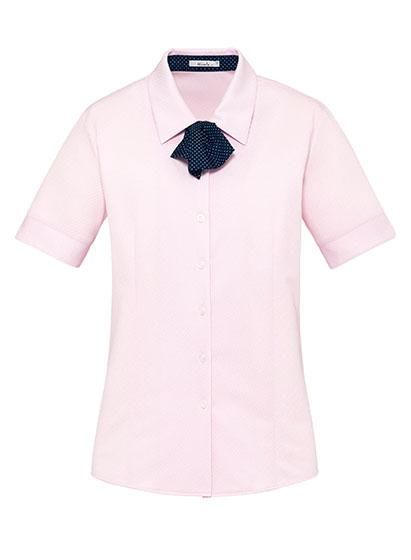 21号 半袖 ブラウス 事務服 RB4552 ノーアイロン ニット 吸水速乾 ブルー ピンク ラベンダー ホワイト ボンマックス 通年]シャツの悩みを解消し常に美しく!定番のシャツ型半袖ニット