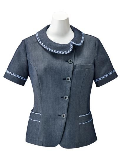 [洗える]シャーリングシャンブレープルオーバーブラウス 洗える]シャーリングシャンブレープルオーバーブラウス(ブラウス