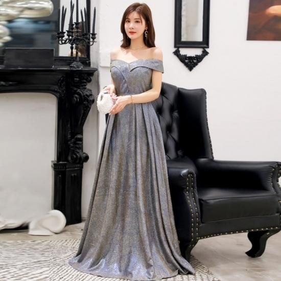 全3色 ラメ入りオフショルダーロングドレス 結婚式 成人式 謝恩 全3色 ラメ入りオフショルダーロングドレス 結婚式 成人式 謝恩