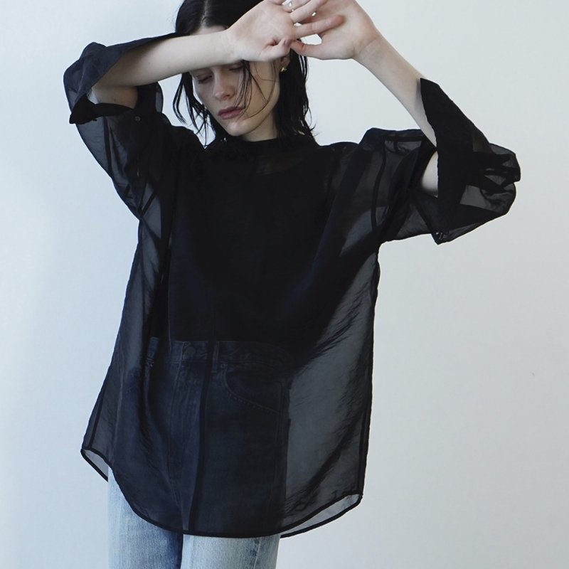 <img class='new_mark_img1' src='https://img.shop-pro.jp/img/new/icons6.gif' style='border:none;display:inline;margin:0px;padding:0px;width:auto;' /> [CLANE] クラネ W FACE SHEER SHIRT 14122-4042(BLACK)