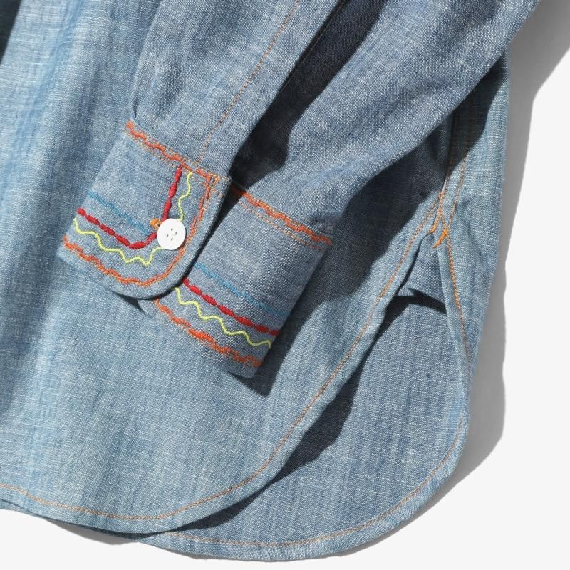 NEEDLES] ニードルズ Work Shirt-Cotton Chambray/India Emb(BLUE)
