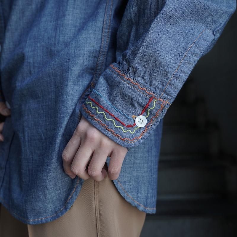 NEEDLES] ニードルズ Work Shirt-Cotton Chambray/India Emb(BLUE)