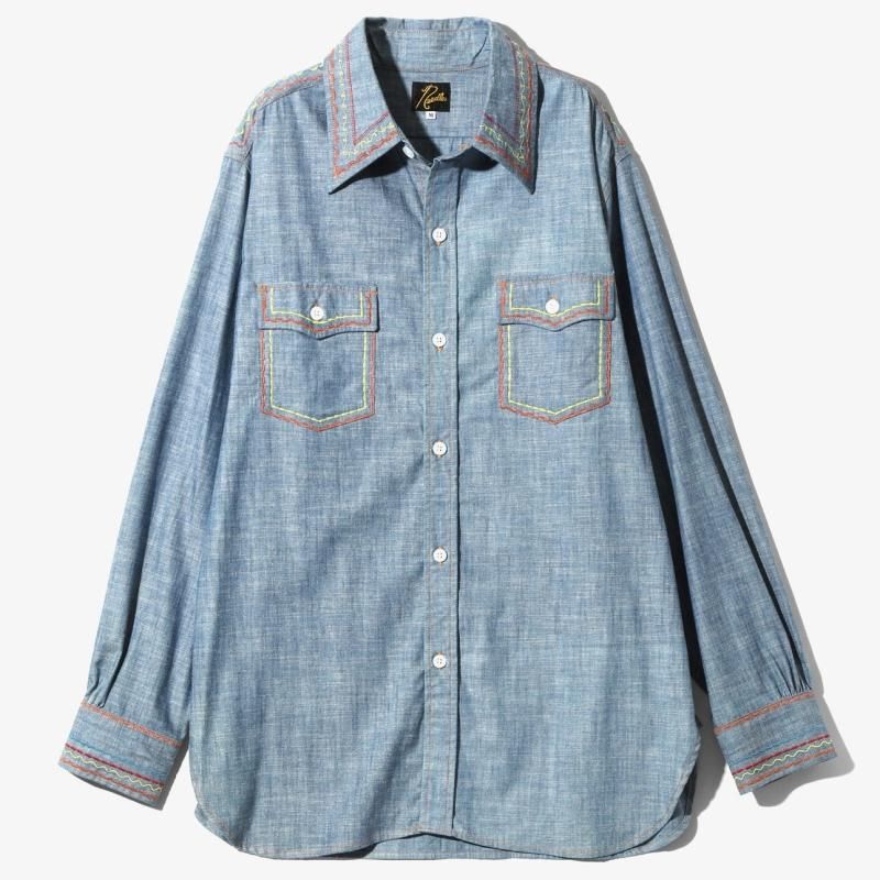 ⚫︎Mサイズ！ Needles 刺繍シャンブレーシャツ NEEDLES] ニードルズ Work Shirt-Cotton Chambray/India Emb(BLUE)