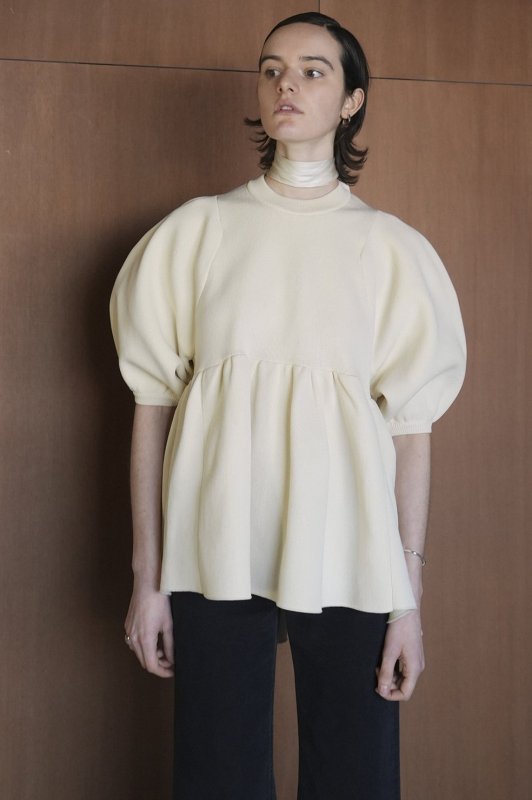 CLANE] クラネ BALLOON SLEEVE GATHER KNIT TOPS(IVORY)