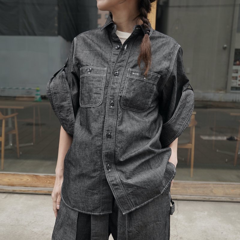 <img class='new_mark_img1' src='https://img.shop-pro.jp/img/new/icons6.gif' style='border:none;display:inline;margin:0px;padding:0px;width:auto;' /> [HYKE] ϥ CHAMBRAY BELL-SLEEVE SHIRT(ONE WASH/BLACK)