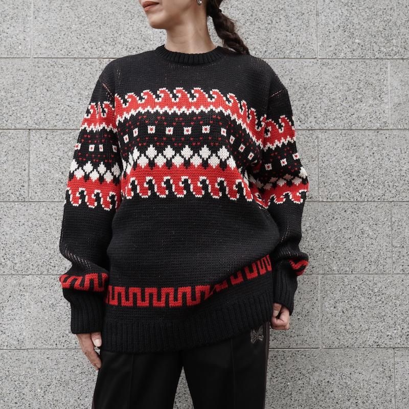 NEEDLES] ニードルズ Crew Neck Sweater - Tirolian(BLACK/RED)