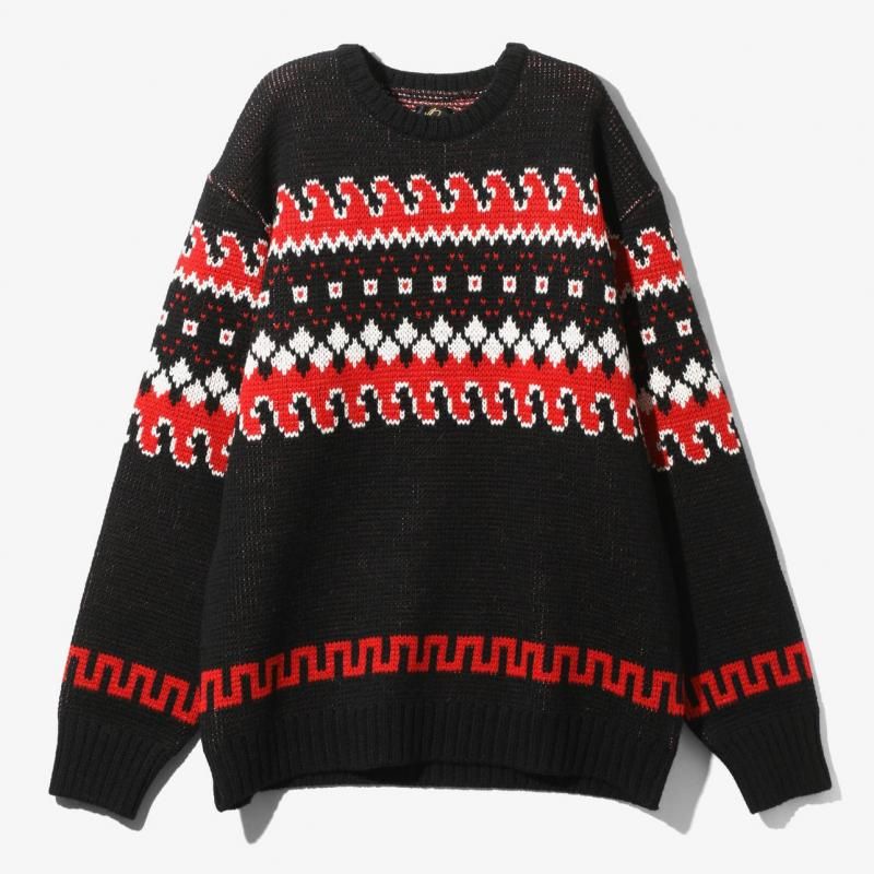 NEEDLES] ニードルズ Crew Neck Sweater - Tirolian(BLACK/RED)