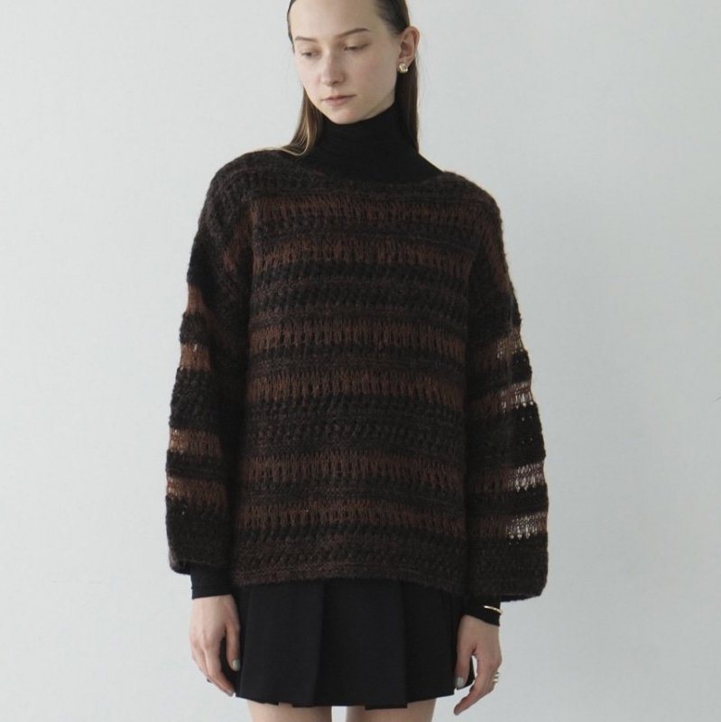 <img class='new_mark_img1' src='https://img.shop-pro.jp/img/new/icons50.gif' style='border:none;display:inline;margin:0px;padding:0px;width:auto;' /> [CLANE]  SHEER BORDER MOHAIR KNIT(BROWN)