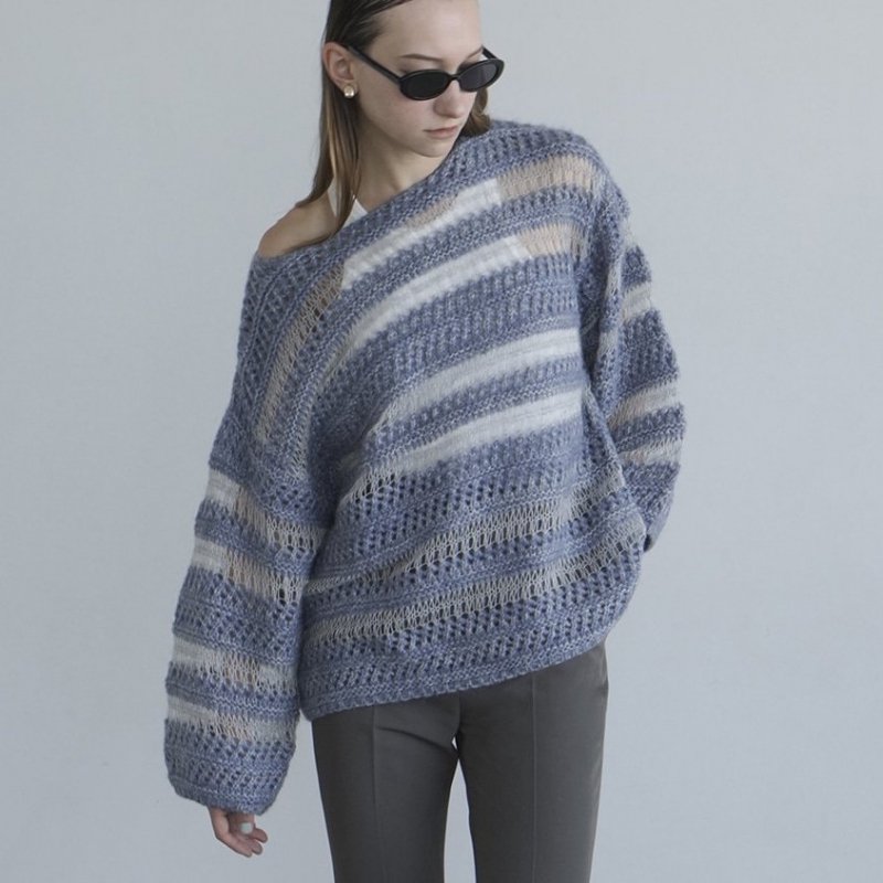 <img class='new_mark_img1' src='https://img.shop-pro.jp/img/new/icons6.gif' style='border:none;display:inline;margin:0px;padding:0px;width:auto;' /> [CLANE]  SHEER BORDER MOHAIR KNIT(BLUE)