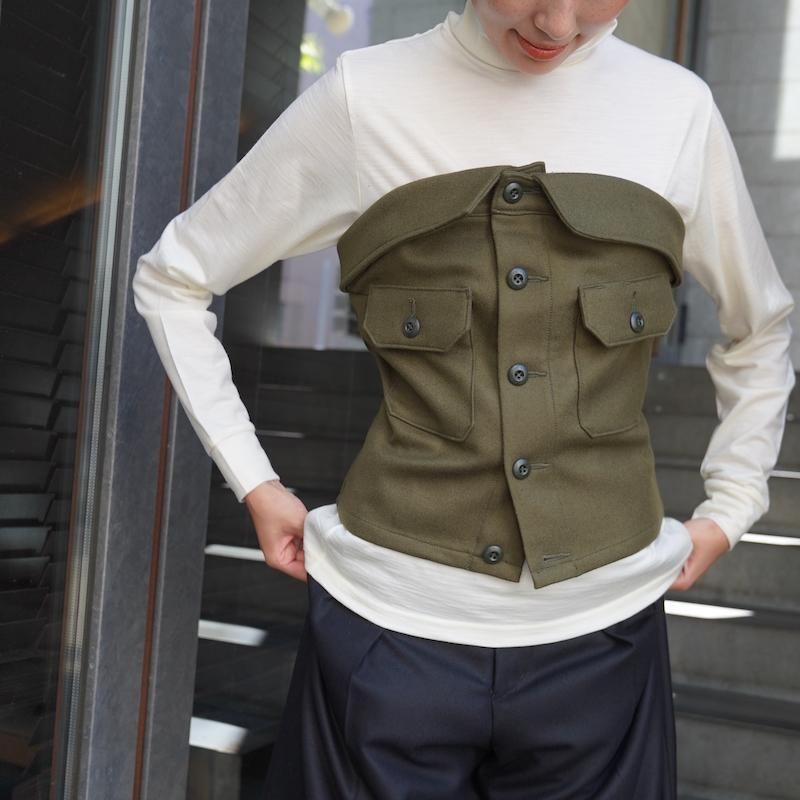 トップス HYKE / WOOL STRAPLESS TOP HYKE] ハイク WOOL STRAPLESS TOP(OLIVE DRAB)