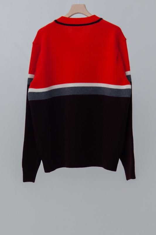 Ernie Palo Vネックニット Ernie Palo] アーニーパロ V neck Switching Color Knit(BROWN)