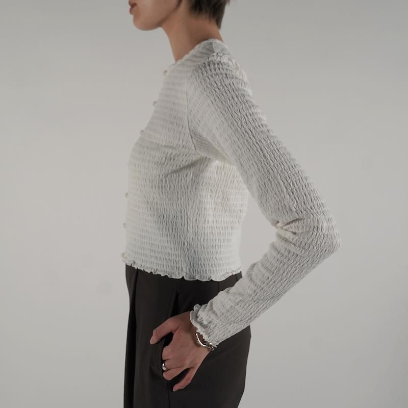 トップス PHEENY Cotton shirring cardigan PHEENY/COTTON SHIRRING CARDIGAN(GREEN)