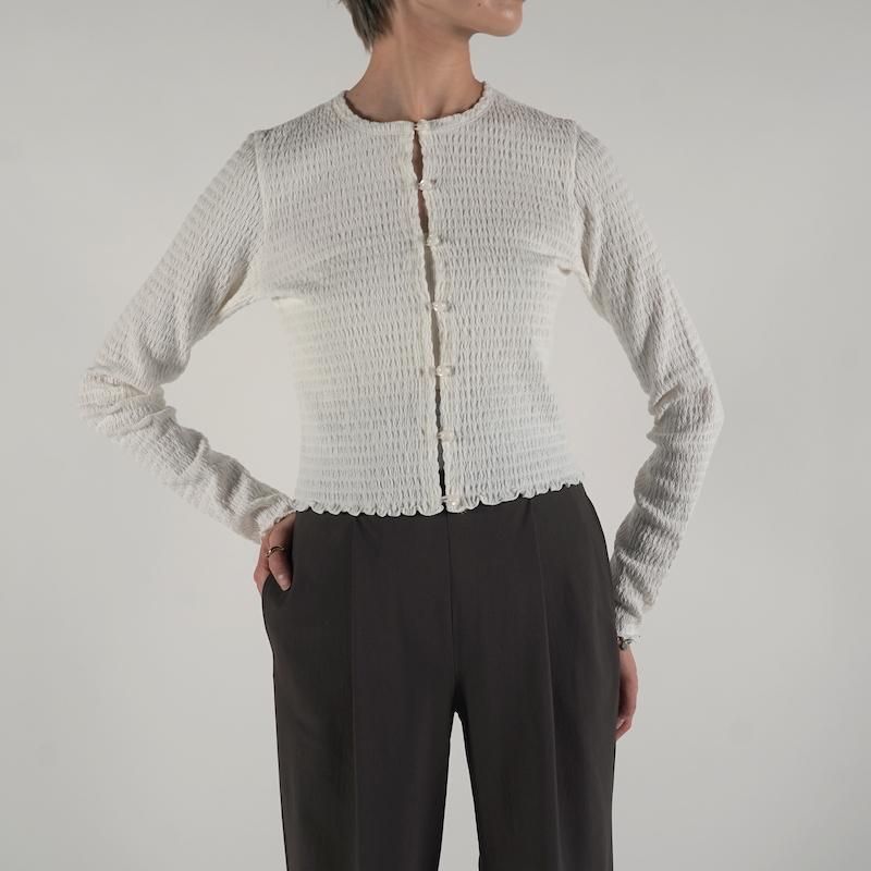 <img class='new_mark_img1' src='https://img.shop-pro.jp/img/new/icons6.gif' style='border:none;display:inline;margin:0px;padding:0px;width:auto;' />[PHEENY] եˡ Cotton shirring cardigan(WHITE)