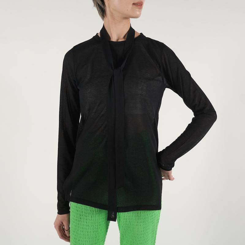<img class='new_mark_img1' src='https://img.shop-pro.jp/img/new/icons6.gif' style='border:none;display:inline;margin:0px;padding:0px;width:auto;' />[PHEENY] եˡ Cotton nylon sheer L/S with tie(BLACK)