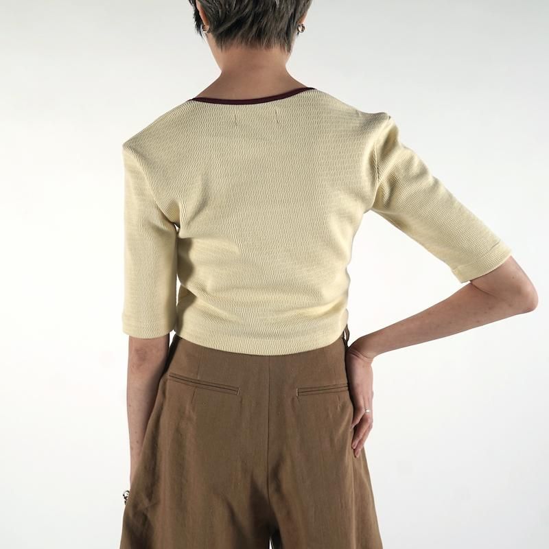 アーニーパロ Ernie Palo Square Neck Rib Half Sleeve 半袖カットソー EP09FCT01 カーキ サイズ：38 Ernie Palo Square Neck Rib Half Sleeve Top | Garmentory