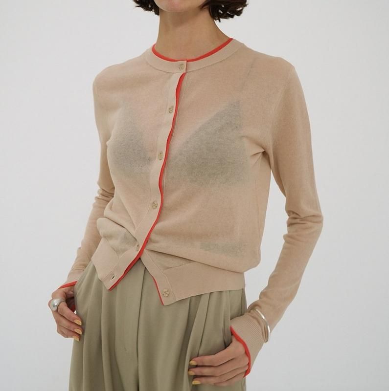 CLANE] クラネ W FACE BICOLOR SHEER CARDIGAN(BEIGE)