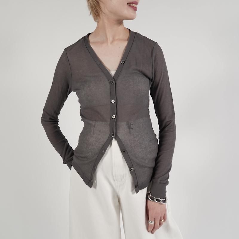 Ernie Palo] アーニーパロ Sheer Rib Vneck Cardigan(WHITE)