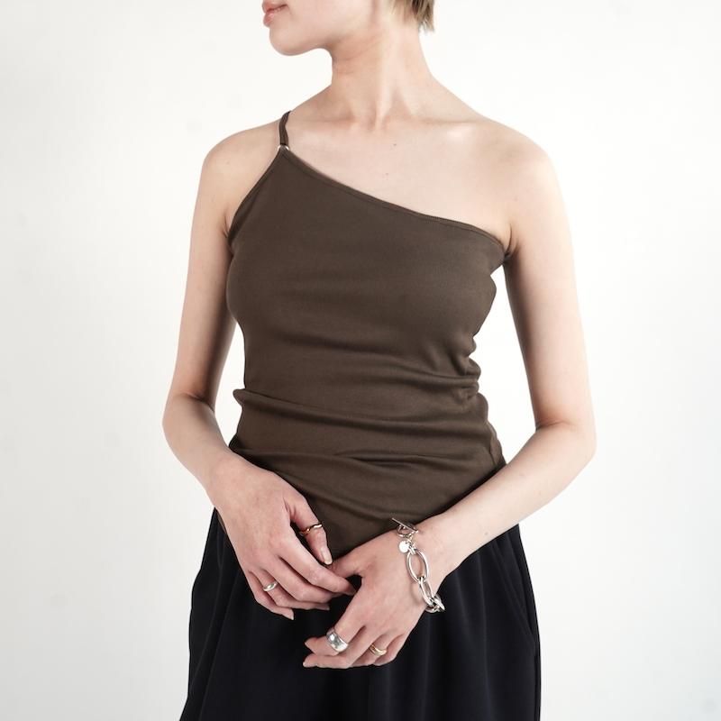 <img class='new_mark_img1' src='https://img.shop-pro.jp/img/new/icons6.gif' style='border:none;display:inline;margin:0px;padding:0px;width:auto;' /> [CLANE]  ONE SHOULDER RIB TANK TOPS (BROWN)